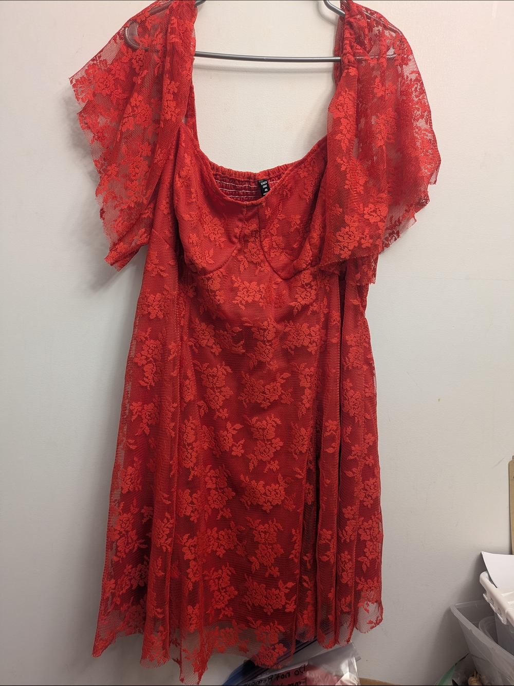 SHEIN Red Floral Lace A-Line Dress